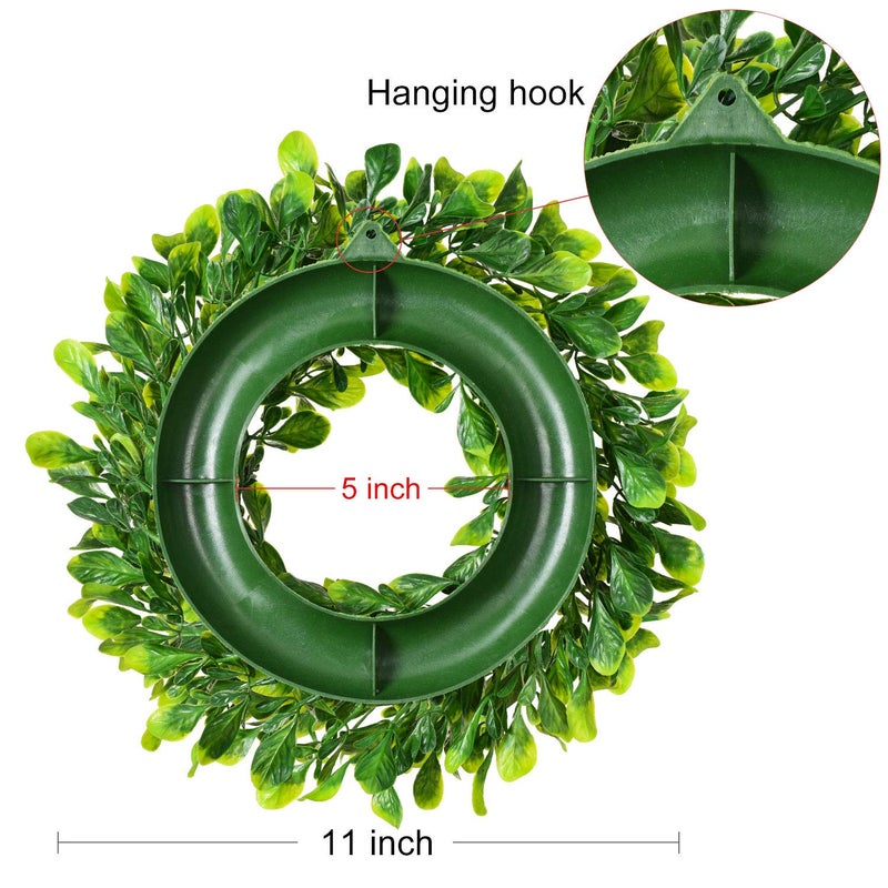 Lvydec Artificial Green Leaves Wreath - 10" Mini-Sized Boxwood Wreath for Window Wall Decor Front Door Home Decoration - Image 4